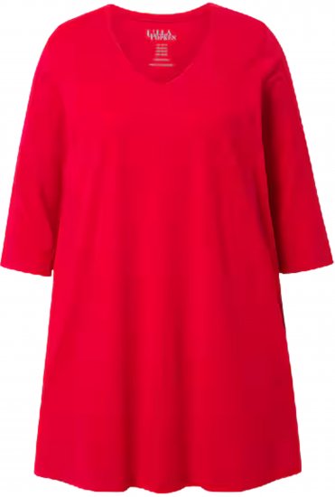 Ulla Popken V-Neck Swing A-line Hem Cotton Knit Tunic Salsa Red - T-shirts - T-shirts til kvinder