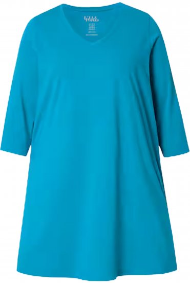 Ulla Popken V-Neck Swing A-line Hem Cotton Knit Tunic Cerulean - T-shirts - T-shirts til kvinder