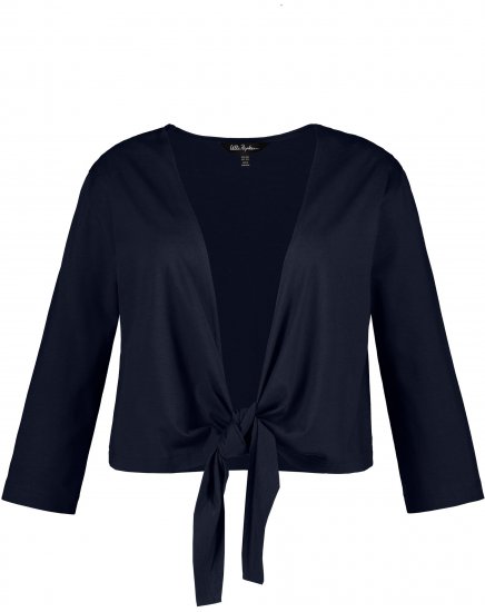 Ulla Popken Versatile Surplice Wrap Tie Hem Bolero Top Navy - T-shirts - 