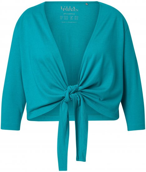 Ulla Popken Versatile Surplice Wrap Tie Hem Bolero Top Teal - T-shirts - 