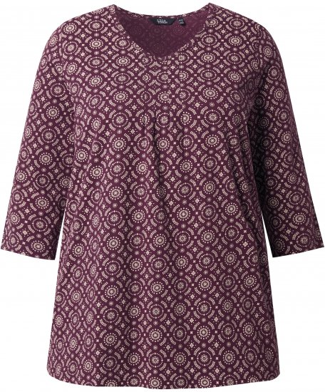 Ulla Popken 3/4 Sleeve Geometric Graphic Tee Plum - T-shirts - T-shirts til kvinder