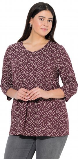 Ulla Popken 3/4 Sleeve Geometric Graphic Tee Plum - T-shirts - T-shirts til kvinder