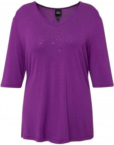 Ulla Popken Rhinestone Detail 3/4 Sleeve Tee Blackberry - Trykte T-shirts til kvinder - 