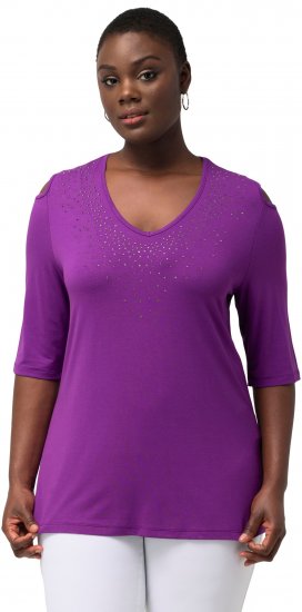 Ulla Popken Rhinestone Detail 3/4 Sleeve Tee Blackberry - Trykte T-shirts til kvinder - 