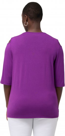 Ulla Popken Rhinestone Detail 3/4 Sleeve Tee Blackberry - Trykte T-shirts til kvinder - 