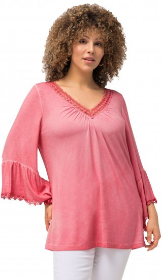 Ulla Popken Trumpet Sleeve Cold Dyed Tee Dark Pink - Trykte T-shirts til kvinder - 