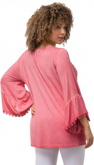 Ulla Popken Trumpet Sleeve Cold Dyed Tee Dark Pink - Trykte T-shirts til kvinder - 