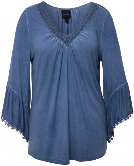 Ulla Popken Trumpet Sleeve Cold Dyed Tee Dove Blue - Trykte T-shirts til kvinder - 