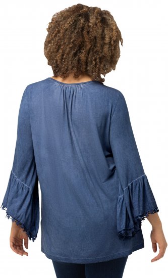 Ulla Popken Trumpet Sleeve Cold Dyed Tee Dove Blue - Trykte T-shirts til kvinder - 