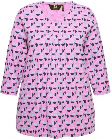 Ulla Popken Geometric Pattern 3/4 Sleeve Tee Amethyst - Trykte T-shirts til kvinder - 