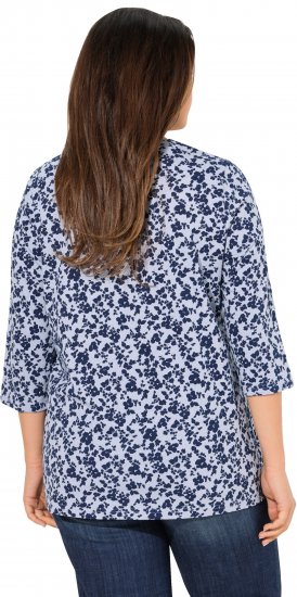 Ulla Popken Floral 3/4 Sleeve V-Neck A-Line Tee Blue - T-shirts - T-shirts til kvinder