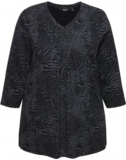 Ulla Popken Animal Print 3/4 Sleeve V-Neck Tee Black - T-shirts - T-shirts til kvinder