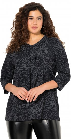 Ulla Popken Animal Print 3/4 Sleeve V-Neck Tee Black - T-shirts - T-shirts til kvinder