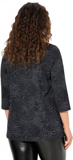 Ulla Popken Animal Print 3/4 Sleeve V-Neck Tee Black - T-shirts - T-shirts til kvinder