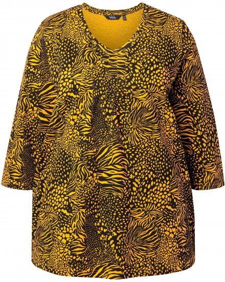 Ulla Popken Animal Print 3/4 Sleeve V-Neck Tee Neon Orange - T-shirts - T-shirts til kvinder