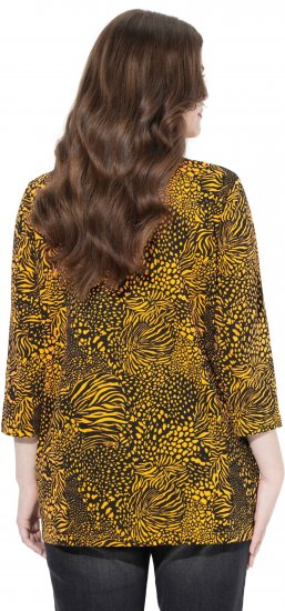 Ulla Popken Animal Print 3/4 Sleeve V-Neck Tee Neon Orange - T-shirts - T-shirts til kvinder