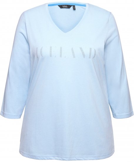 Ulla Popken Country Lettered 3/4 Sleeve Tee Soft Light Blue - Trykte T-shirts til kvinder - 