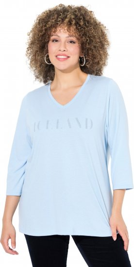 Ulla Popken Country Lettered 3/4 Sleeve Tee Soft Light Blue - Trykte T-shirts til kvinder - 