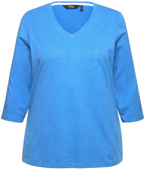 Ulla Popken Country Lettered 3/4 Sleeve Tee Teal Blue - Trykte T-shirts til kvinder - 
