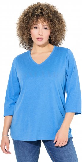 Ulla Popken Country Lettered 3/4 Sleeve Tee Teal Blue - Trykte T-shirts til kvinder - 