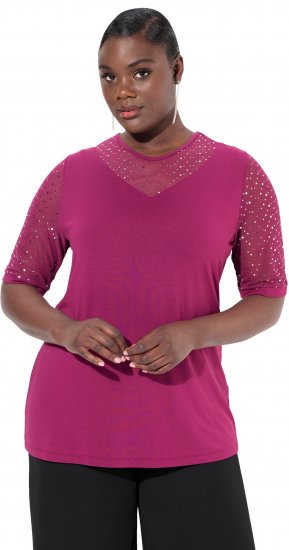 Ulla Popken Sequined Mesh Sleeve Blouse Aubergine - T-shirts - 
