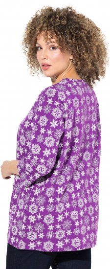 Ulla Popken Snowflake Print 3/4 Sleeve A-Line Tee Dark Purple - Trykte T-shirts til kvinder - 