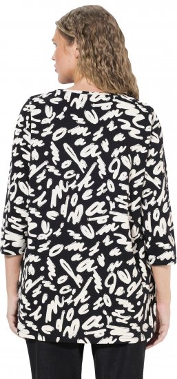 Ulla Popken Scribble Print Square Neck 3/4 Sleeve Tee Black - Trykte T-shirts til kvinder - 