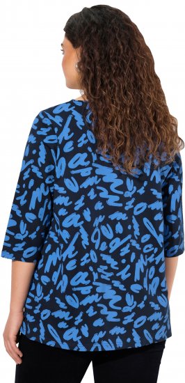 Ulla Popken Scribble Print Square Neck 3/4 Sleeve Tee Navy - Trykte T-shirts til kvinder - Printede T-shirts til Damer
