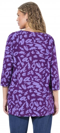 Ulla Popken Scribble Print Square Neck 3/4 Sleeve Tee Violet - Trykte T-shirts til kvinder - 