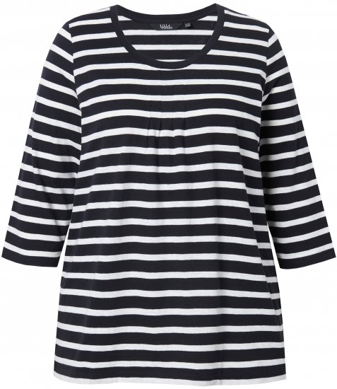 Ulla Popken Striped 3/4 Sleeve A-Line Tee Black - T-shirts - 