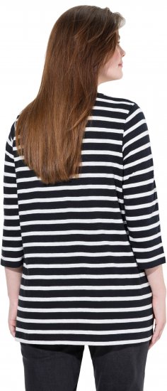 Ulla Popken Striped 3/4 Sleeve A-Line Tee Black - T-shirts - 