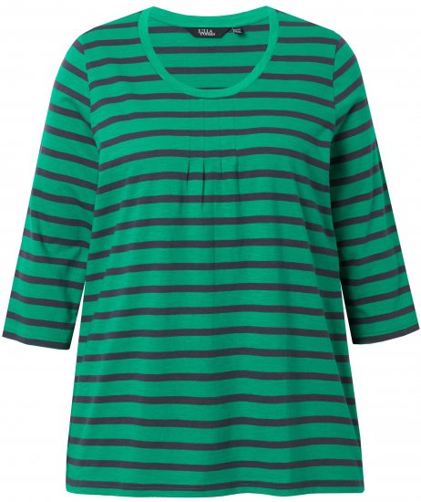 Ulla Popken Striped 3/4 Sleeve A-Line Tee Moss Green - T-shirts - T-shirts til kvinder