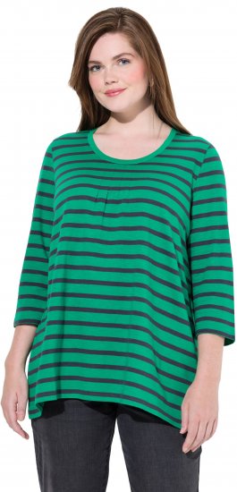 Ulla Popken Striped 3/4 Sleeve A-Line Tee Moss Green - T-shirts - T-shirts til kvinder