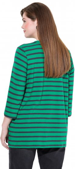 Ulla Popken Striped 3/4 Sleeve A-Line Tee Moss Green - T-shirts - T-shirts til kvinder