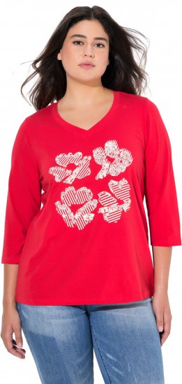 Ulla Popken Floral Graphic V-Neck Tee Lychee - Trykte T-shirts til kvinder - 