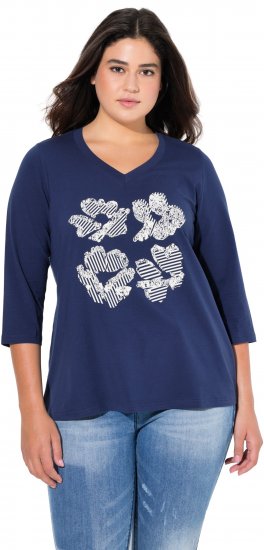 Ulla Popken Floral Graphic V-Neck Tee Ink Blue - Ulla Popken - 