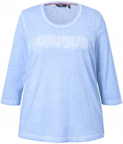 Ulla Popken UNIQUE Embroidered 3/4 Sleeve Tee Light Blue - T-shirts - 