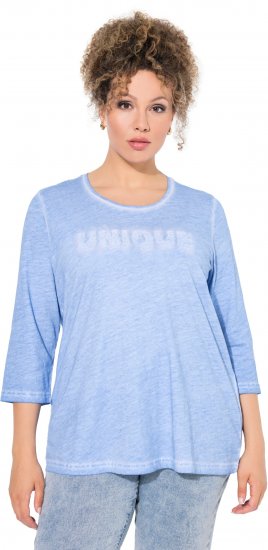 Ulla Popken UNIQUE Embroidered 3/4 Sleeve Tee Light Blue - T-shirts - 