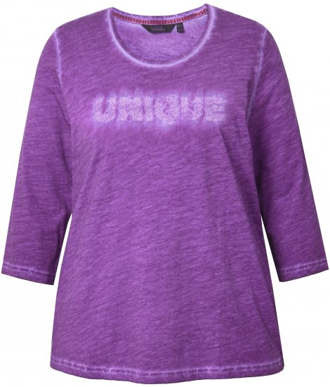 Ulla Popken UNIQUE Embroidered 3/4 Sleeve Tee Purple - T-shirts - T-shirts til kvinder