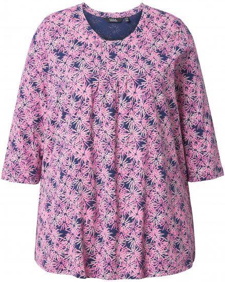 Ulla Popken Graphic Flower A-Line 3/4 Sleeve Tee Pink - T-shirts - 