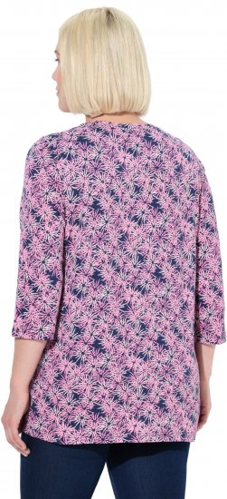 Ulla Popken Graphic Flower A-Line 3/4 Sleeve Tee Pink - T-shirts - 