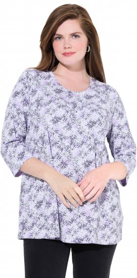 Ulla Popken Graphic Flower A-Line 3/4 Sleeve Tee Lavender - T-shirts - 