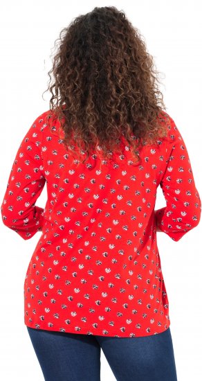 Ulla Popken Minimal Floral Print 3/4 Sleeve Tee Neon Red - Trykte T-shirts til kvinder - Printede T-shirts til Damer