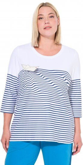 Ulla Popken Paper Boat Print 3/4 Sleeve Tee Snow White - Trykte T-shirts til kvinder - 