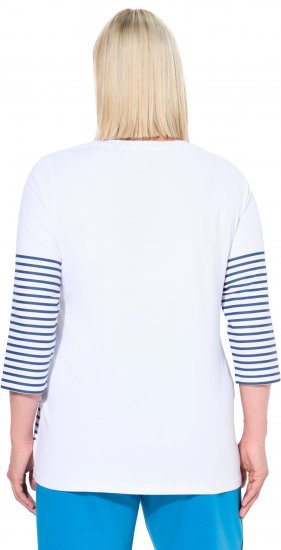 Ulla Popken Paper Boat Print 3/4 Sleeve Tee Snow White - Trykte T-shirts til kvinder - 