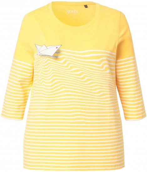 Ulla Popken Paper Boat Print 3/4 Sleeve Tee Sun Yellow - Trykte T-shirts til kvinder - 