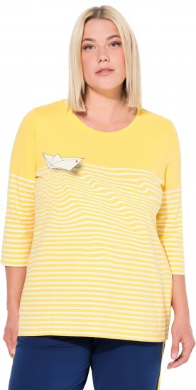 Ulla Popken Paper Boat Print 3/4 Sleeve Tee Sun Yellow - Trykte T-shirts til kvinder - 
