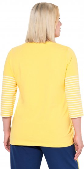 Ulla Popken Paper Boat Print 3/4 Sleeve Tee Sun Yellow - Trykte T-shirts til kvinder - 
