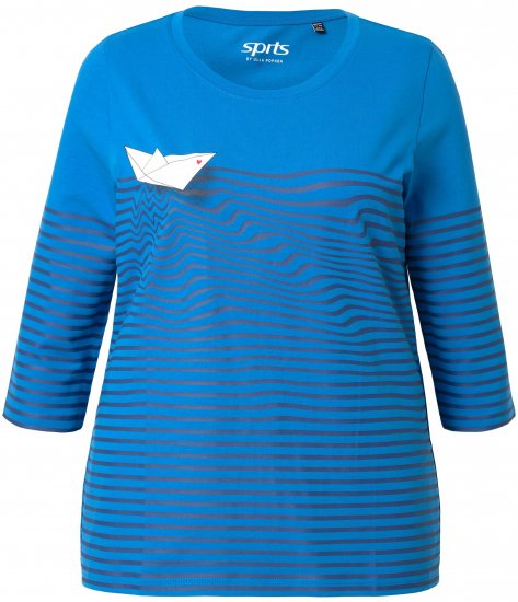 Ulla Popken Paper Boat Print 3/4 Sleeve Tee Pacific Blue - Trykte T-shirts til kvinder - 