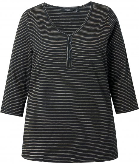 Ulla Popken Glitter Stripe 3/4 Sleeve Tee Anthracite - Trykte T-shirts til kvinder - 